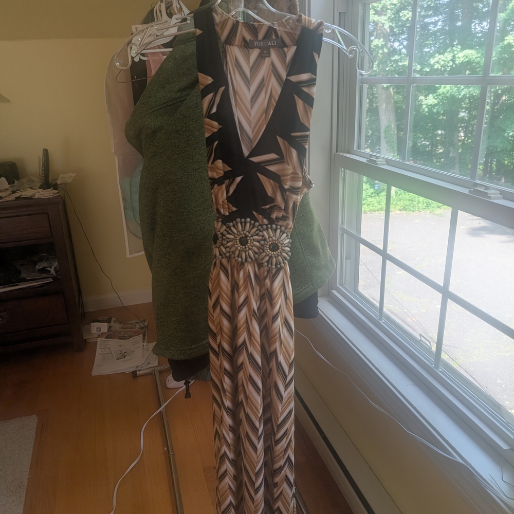 Dress Barn Black and Tan Plunge Maxi Sundress